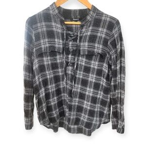 Madewell Black and White Plaid Flannel Top